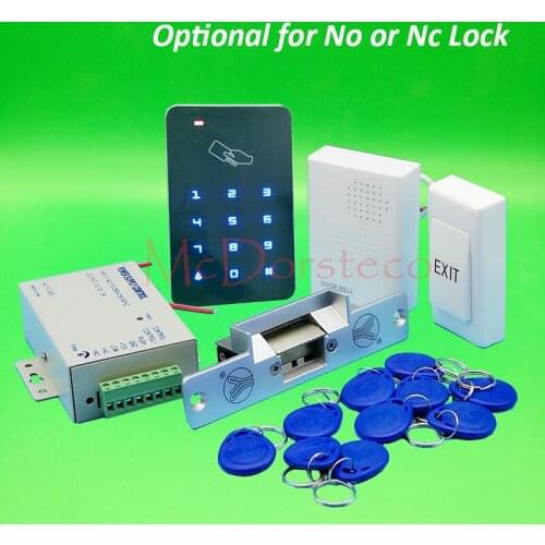 DIY Touch Keypad Access Control Complete 125khz Rfid Door Access control system No NC Electric Strike Lock +Power supply+keyfobs