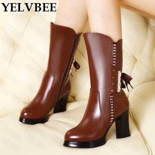 Designer Zipper High Heels Shoes Women 2021 Winter Fashion Party Pumps Sexy Boots New Mid Calf Chunky PU Leather Chelsea Botas