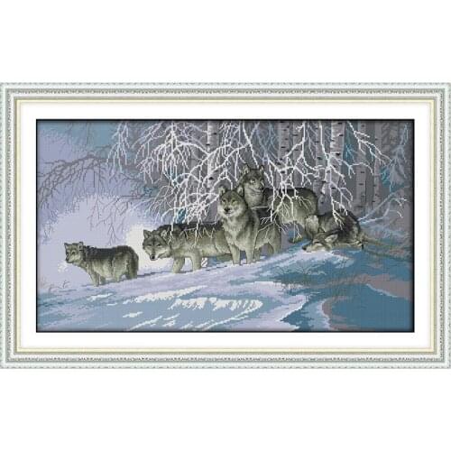 Joy Sunday Counted Cross Stitch Kits Wolves Patterns Printed Canvas 11CT 14CT Stamped Cross Stitch Fabric Embroidery Needlework