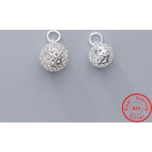 UQBing Top Quality Hollow Round Ball Charms Pendant for Jewelry Making 925 Sterling Silver Findings Accessories