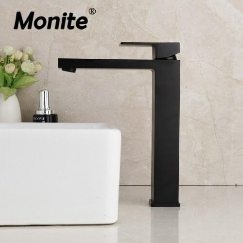 Monite Matte Black Counter Top Bathroom Faucet Wash Basin Tap Swivel Antique Brass Chrome Golden Hot & Cold Water Mixer Tap