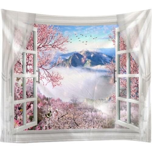 Windows Scenery Tapestry Wall Hanging Cloth Bed Spread Beach Towel Table Cloth Yoga Mat House Decoration Living Room Decoration
