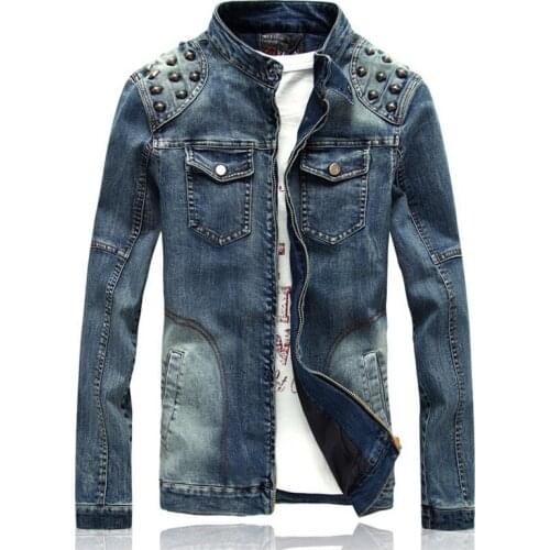 2016 New Style Denim Jacket Of The New Rivet Slim Men Jacket