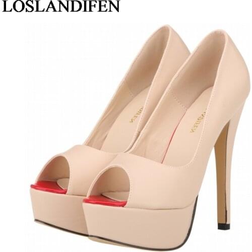 New Brand Women Pumps Sexy Platform Pumps 14Cm High Heels Customize Red Bottom Pumps Shoes Plus Size Party Shoes NLK-C0005