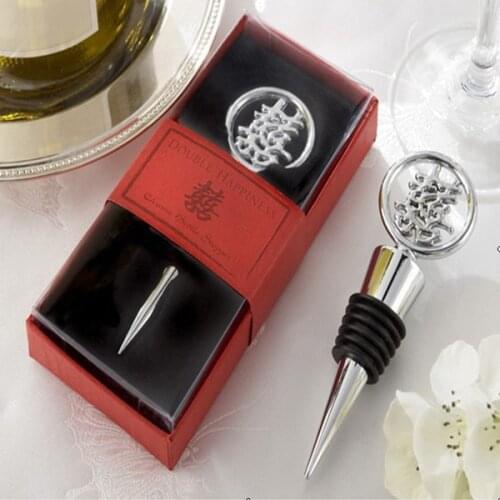 Wholesale 15pcs/lot Double Happiness Wine Bottle Stopper Wedding Favors Party Gifts Back Gift for Guest