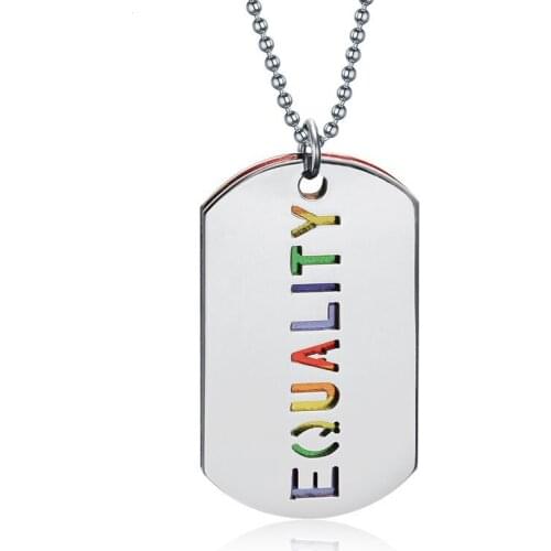 Fashion Rainbow Necklaces & Pendants Gay Jewelry Stainless Steel "EQUALITY" Dog Tag Gay Lesbian LGBT Long Chain Choker Necklace