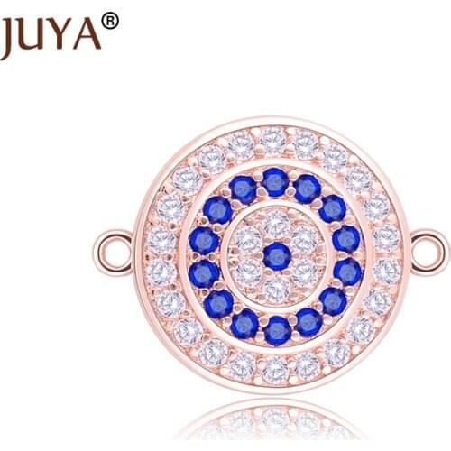 Supplies For Jewelry Findings Components Copper with Zircon Round Turkish Eye Connectors Charms For Bracelet Necklace Making