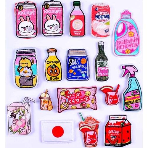 Pulaqi Anime Iron on Patches On Clothes Stickers Bottle Cute Embroidery Patches For Clothing Stripes On Clothes Cat Animal Patch