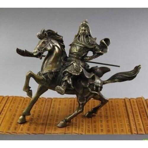 Rare Fine Chinese Bronze Statue Guan Gong & Horse Free shipping