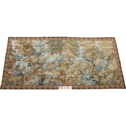 Antique Print French Aubusson Design Wallhanging Tapestry Round Luxury Antique Tapestry Wool