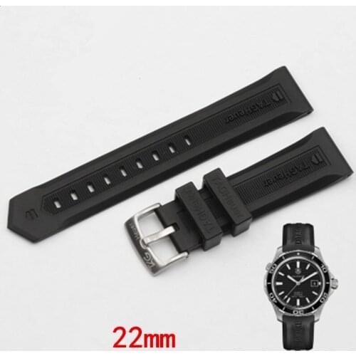 High quality 22mm Black Silicone Rubber WatchBand with Stainless steel Pin Buckle Soft&Waterproof Strap for TAG Free Shipping