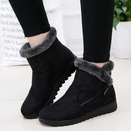 Womens Boots Wedge platform snow boots women thick plush zipper slip-resistant winter shoes size 35-41