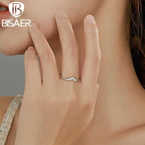 BISAER 100% 925 Sterling Silver Rings Forever Clear CZ Crown Finger Rings Women Wedding Bridal Jewelry ECR686