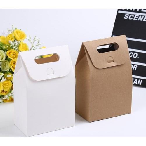 10*6*16cm Gift Kraft Box Craft Bag with Handle Soap Candy Bakery Cookie Biscuits Packaging Paper Boxes SN3129