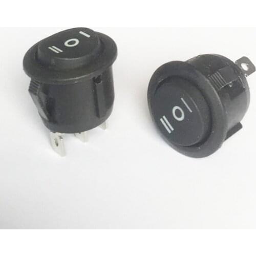 10Pcs 23mm Round Black 3 Pin 10A/125V 6A/250V AC 3 Position SPDT ON-OFF-ON Rocker Switch Snap-in