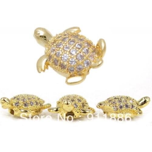 Mixed Colors Micro Pave White Cubic Zirconia Tortoise Metal Spacers Bead For Bracelet Jewelry Making Animal Accessories 10Pcs