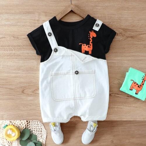 Baby Clothes Girl Boy Summer Set Cartoon T Shirt + Belt Jeans Pants 2PCS High Quality Baby Boys Clothes 1 2 3 4 Years