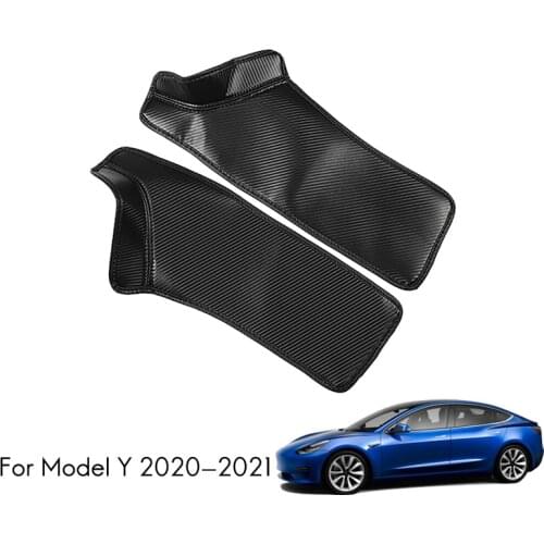 2Pcs for Tesla Model Y 2021 Carbon Fiber Rear Door Sill PU Leather Protective Anti Kick Pad