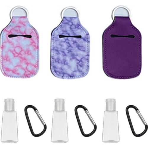 3 Sets Hand Sanitizer Refillable Empty Bottles with Keychain Holder Carriers