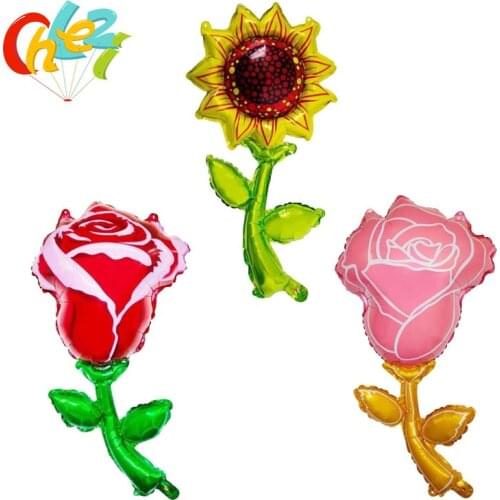 3pcs Red pink rose flower foil balloons sunflower balloon girl birthday Wedding Engagement decoration party supplies baby shower