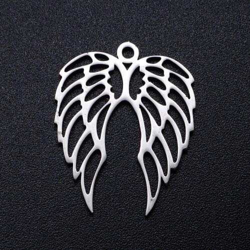 5pcs/lot Stainless Steel Angel Wings Charm Pendant Wholesale Bracelet Making Charms Top Quality Necklace Pendants Never Tarnish