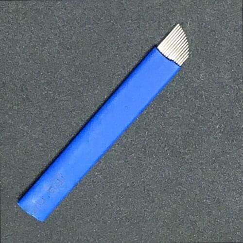 50 PCS Blue 7 9 11 12 13 14 16 18 Pin Flat Permanent Makeup Manual Eyebrow Tattoo Needles Blade By Free Shipping