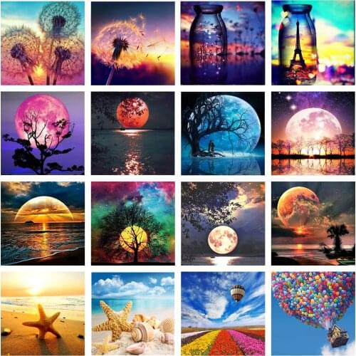 5d New Product Diamond Painting Landscape Moon Tree Full Diamond Mosaic Beach Home Decoration Painting Personalized Gift