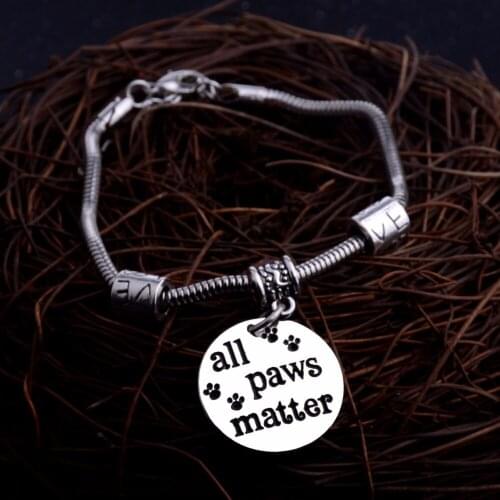 Bespmosp 12pcs/Lot Wholesale Trendy All Paws Matter Charm Pendant Bracelet Chain Dog Cat Lovers Pet Rescue Bangle Jewelry Love