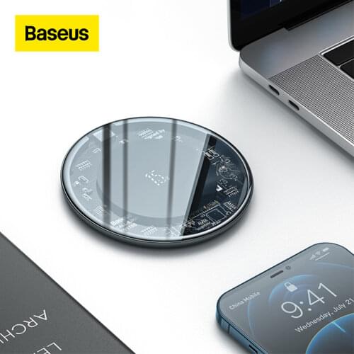 Baseus Fast Qi Wireless Charger for iPhone 12 Charger Pad Visible Element Wireless Charging Pad for Samsung S9 S10+ Note 9 10