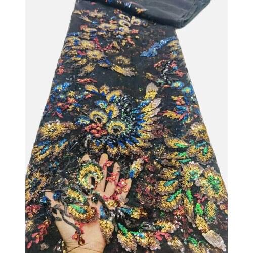 Sequin african lace fabric with sequins high quality lace ZH-5288811 Latest embroidery Nigerian French Lace