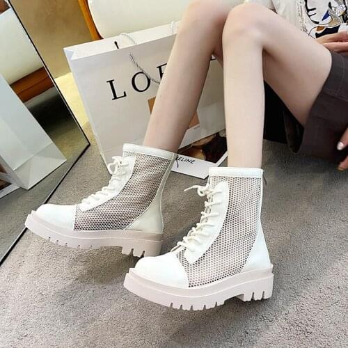Breathable Mesh Summer Ankle Boots for Women Fashion Black Beige Zip Lace Up Casual Shoes Woman Flat Platform Cool Boots Womem