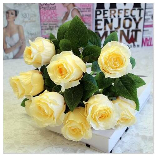 9 flower rose heads Bouquets of roses Fake bouquets Artificial flowers Silk flower table set flowers fancy wedding decoration