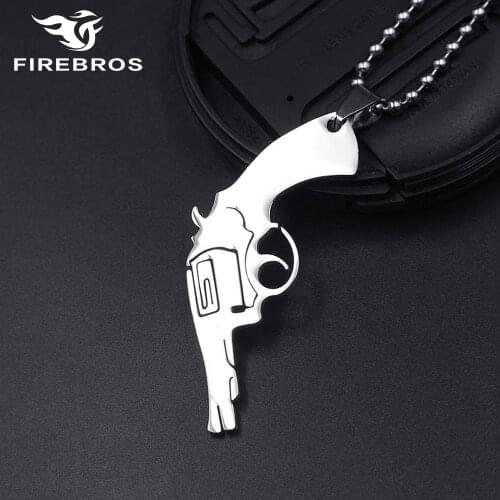 FIREBROS Free 20/24" Chain Silver Color Stainless Steel Gun Pistol Pendant Necklace Men Boy Kids Cheap Jewelry Gift Wholesale