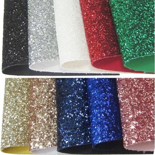 91cmX134cmYard Black White Silver Red Plain Chunky Glitter Fabric With Twilled Backing PU Synthetic Leather AY099