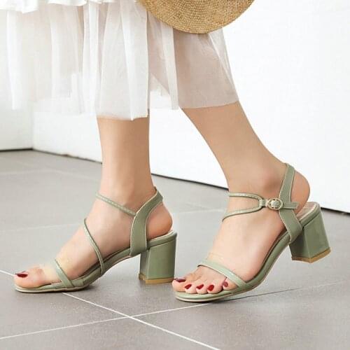 COOLULU Women Patent Leather Sandals Open Toe Square Heel Sandals Slingback Summer Shoes Ladies Casual Women Sandals Size 33-44