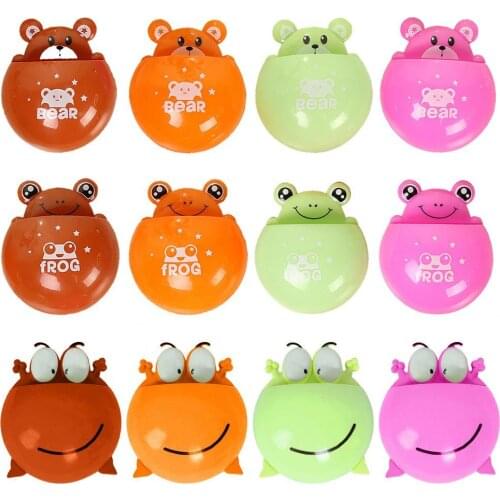 Toothbrush Holder Cartoon Bear Frog Pattern Space-Saving ABS Wall Suction Storage Organizer Decorative Shelves Crafts