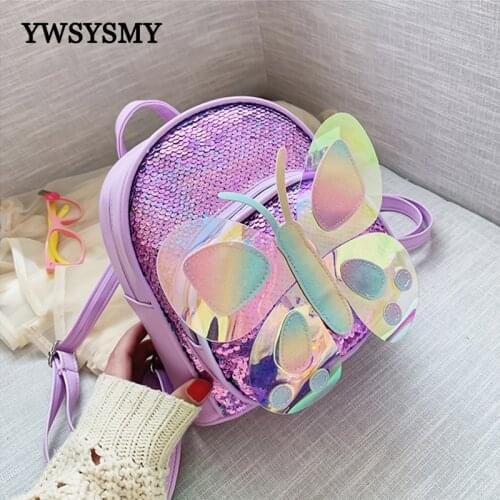 Cartoon Children Backpacks Kindergarten Schoolbag Butterfly Sequin Leather Kids Backpack for Girls School Bags Small Backpacks