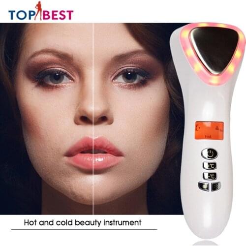 EMS Hot Cool Facial Massager LED Photon Anti Aging Skin Rejuvenation Beauty Machine Sonic Vibration Face Tightening Apparatus