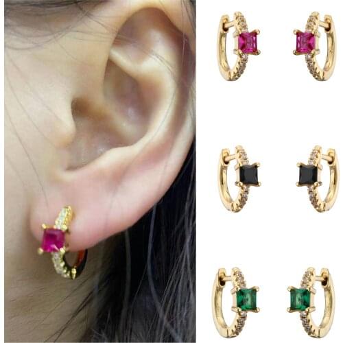 HECHENG ,1 pair ,Colorful CZ Small Hoop Earrings,For Women and Girls ,Fashion Jewelry