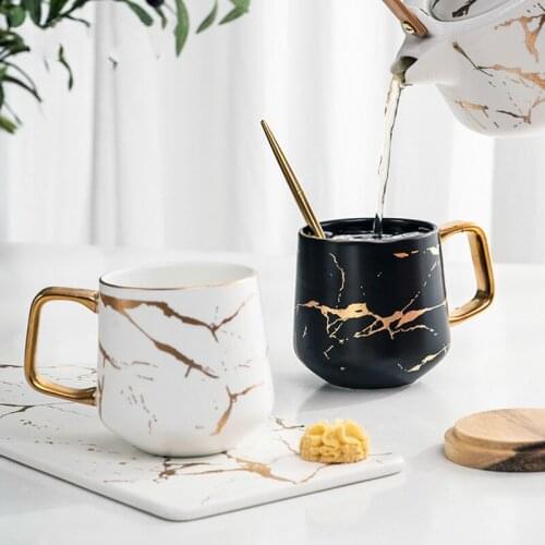Coffee Mugs Matte Luxury Nordic Marble Water Cafe Tea Milk Cups Condensed Coffee Ceramic Cup Saucer Suit with Dish Spoon