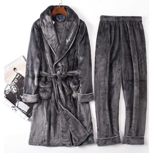 Winter Thicken Pajamas Set Women Robe Flannel Sleepwear 2PCS Robe&Pajamas Suit Lovers Kimono Gown Coral Fleece Warm Home Clothes