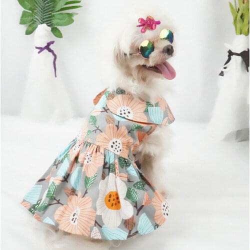 Summer Big Floral Print Dog Princess Dress For Dogs Cats Vest Skirt Dog Wedding Dresses for York Chihuahua Pet Clothes S-XXL