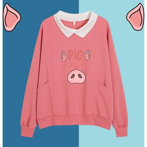 Cute Funny Pig Sweatshirts Soft Cotton Long Sleeve Hoody Harajuku Tops Casual Pullover Sweetshirt for Girls Fashion Sweatsuit