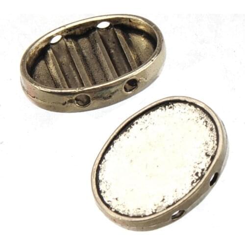 Multilayer bracelets beads spacers two holes oval flat diy glass cabochon silver metal classic jewelry components 16*12mm 40pcs