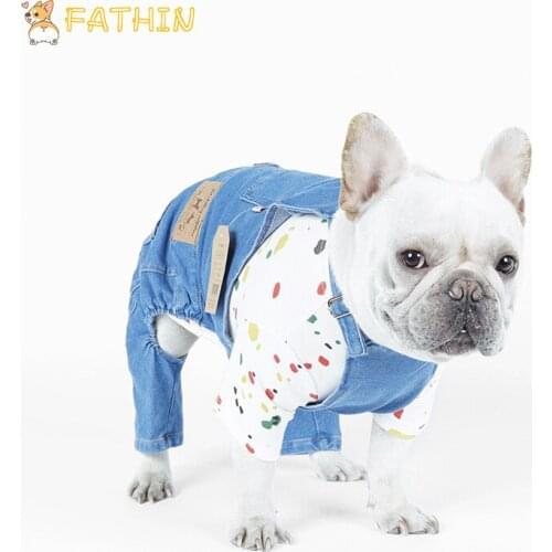 FATHIN Cowboy Dog Rompers French Bulldog Blue Dog Coat Jumpsuits Pet Clothes for Small Large Dogs S-XXL