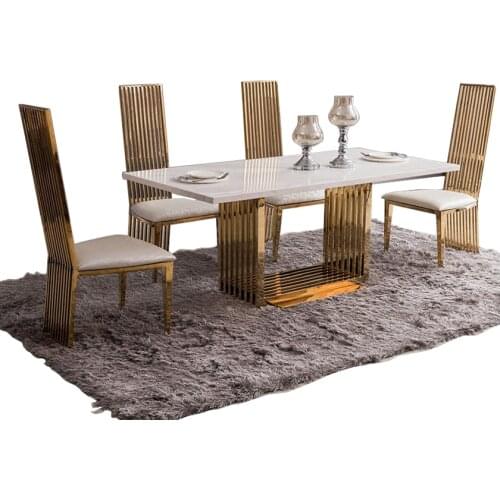 Dining table set comedor sillas de comedor стол обеденный mesa comedor muebles de madera mesa gold stainless steel + 4 chairs