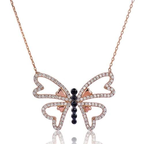 Real Silver 925 Jewelry Sterling Silver Heart Butterfly Lady Necklace