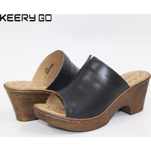 Keerygo new high-end leather comfortable feet sandals classic sandalsHigh-quality female slippersWomens high-heeled slippers