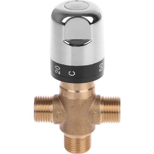 Solid Brass G1/2 Male 3 Way Thermostatic Mixing Valve Shower Water Temperature Control