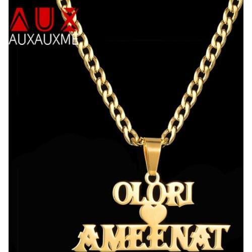 Auxauxme Custom 2 Names Heart Couple Necklaces 4MM NK Chain Stainless Steel Women Men Jewelry Birthday Gifts